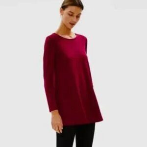 Eileen Fisher Viscose‎ Jersey Long Sleeve Tunic Shirt Red Medium RN#78121